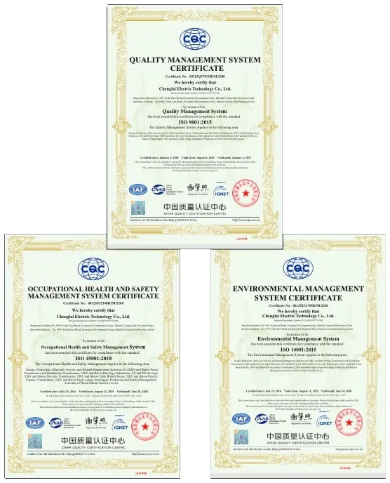 CAC quality, occupational health and environmental management system certificates